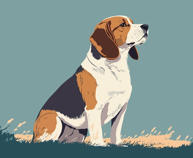 Vector dog in the meadow minimalism clearing wind nature fresh air sitting looking generative ai state of mind lonely proud character pet faithful creativity concept vector illustration