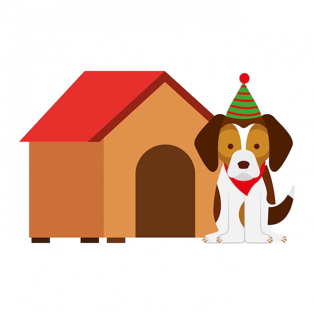 Vector dog merry christmas card