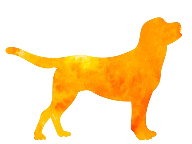 Dog orange watercolor silhouette on white background