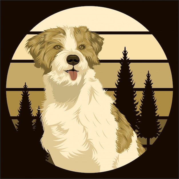 Vector dog outdoor sunset retro