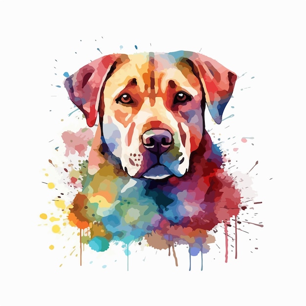 Dog painting of a dog in a colorful watercolor style.