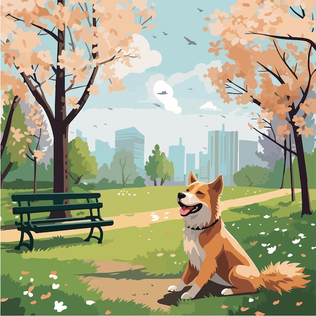 Dog in a park on a sunny spring day