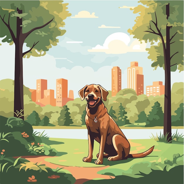 Vector dog in a park on a sunny summer day