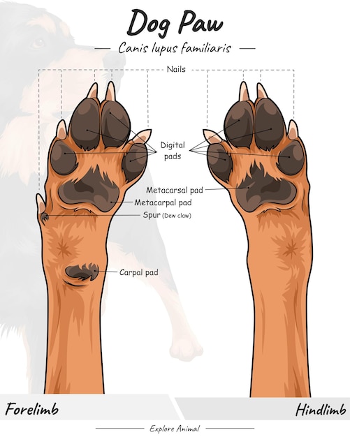 Vettore anatomia della zampa del cane anatomia della zampa del cane