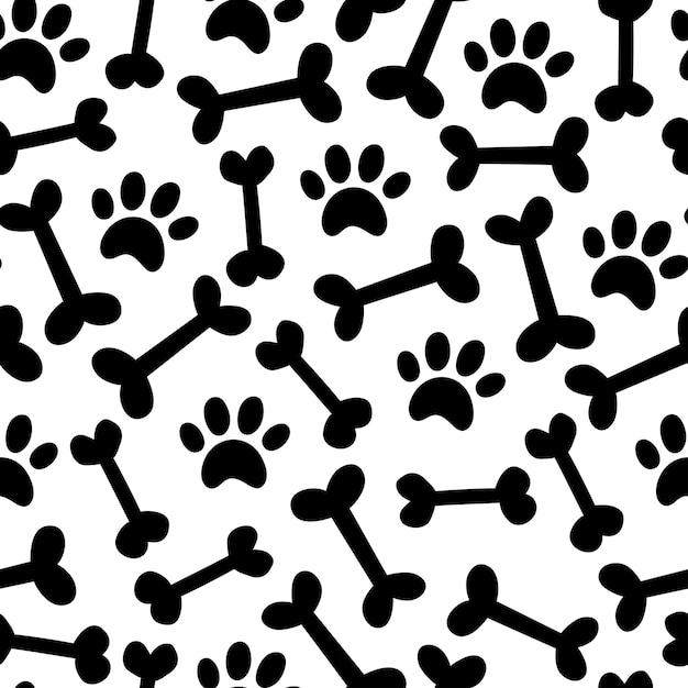 Vector dog paw and bown vector seamless pattern