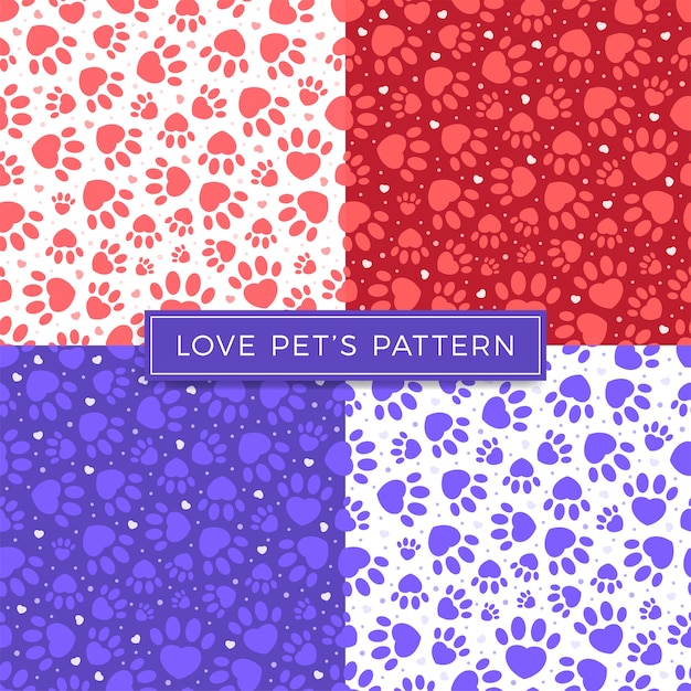 Dog Paw Cat Paw heart love puppy vector Seamless Pattern.