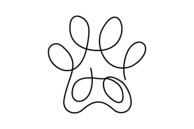 Vector dog paw footprint continuous line icon veterinary logo, animal protection concept