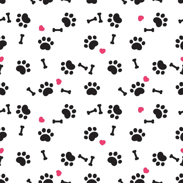 Dog paw footprint seamless pattern bone heart