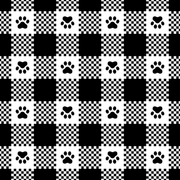 Vector dog paw footprint seamless pattern checked illustration