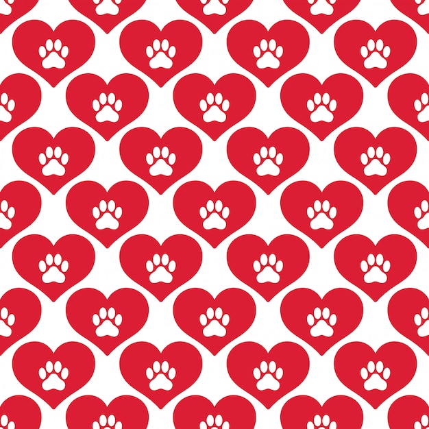 Dog paw footprint seamless pattern heart