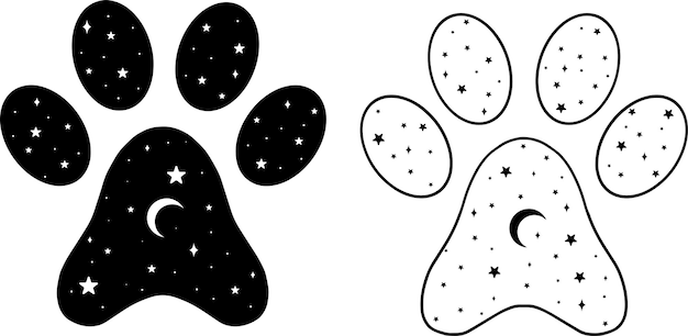 Dog paw set with stars and moon