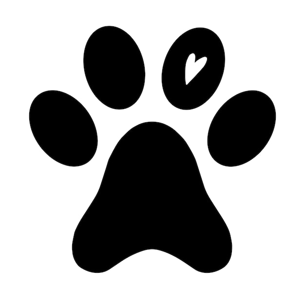 Vector dog paw silhouette with heart