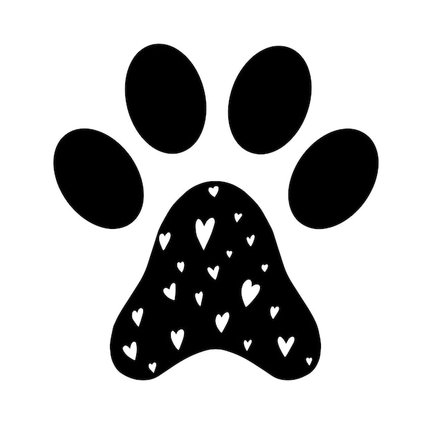 Vector dog paw silhouette with hearts