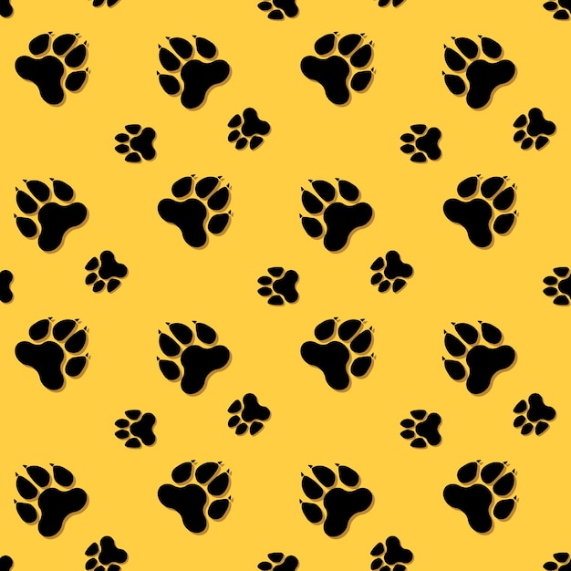 Dog paw track. Seamless animal pattern of paw footprint. Vector illustration.