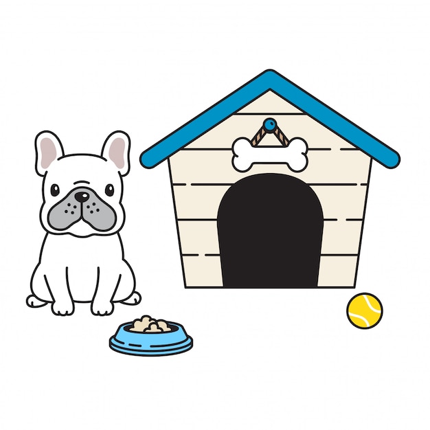 Vector dog paw vector french bulldog house bowl ball cartoon