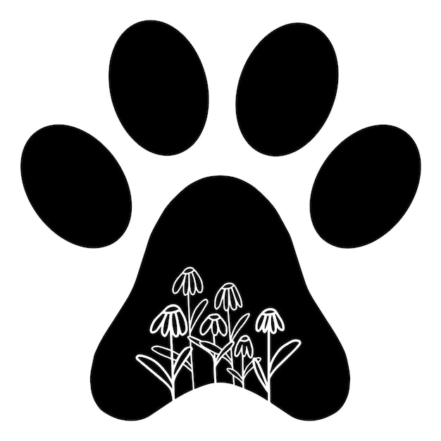 Vector dog paw with flowers