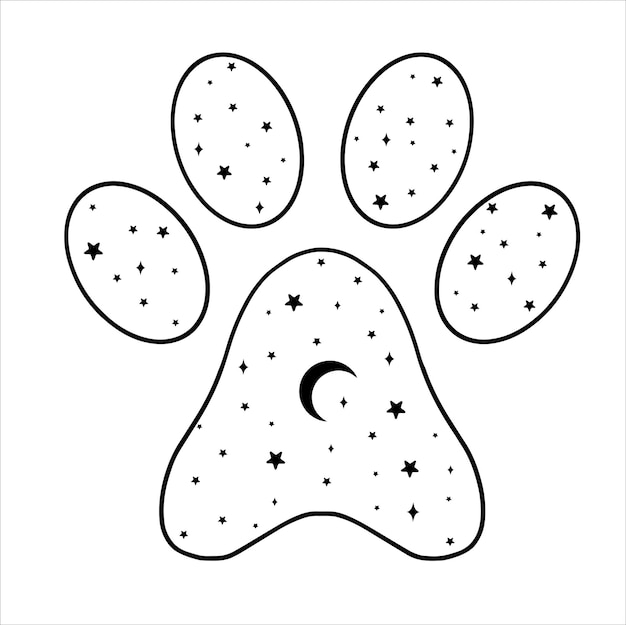 Vector dog paw with stars and moon