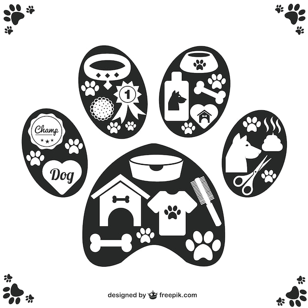 Vector dog pawn full of dog elements