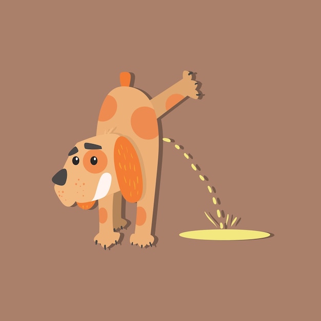 Vector dog peeing funny flat vector illustration in creative applique style