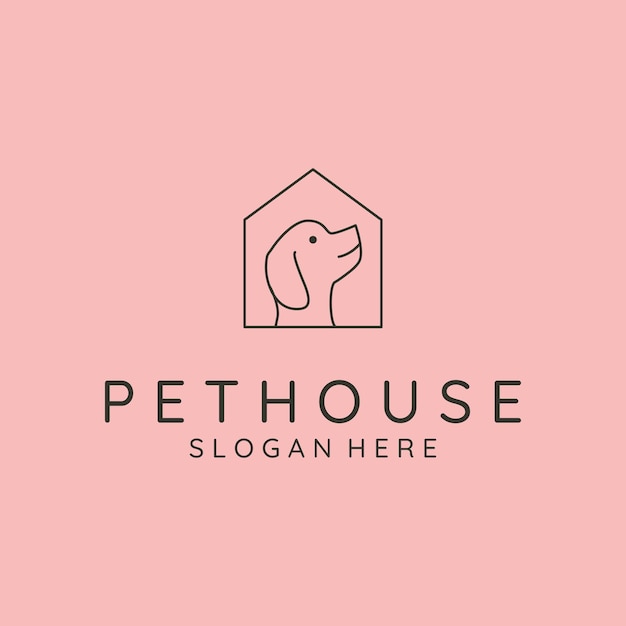 Dog pet house line art logo vector symbol illustration design