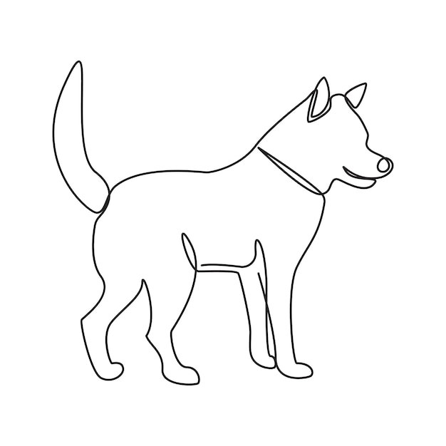 Dog pet one line gaat door met outline vector art illustratie en tattoo design gaat door met Dog pet singa