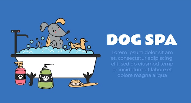 Dog pet spa bath shower grooming concept graphic design illustration