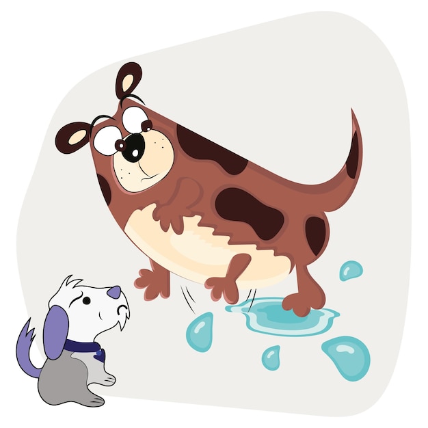 水で遊ぶ犬と怒っている犬ベクトル
