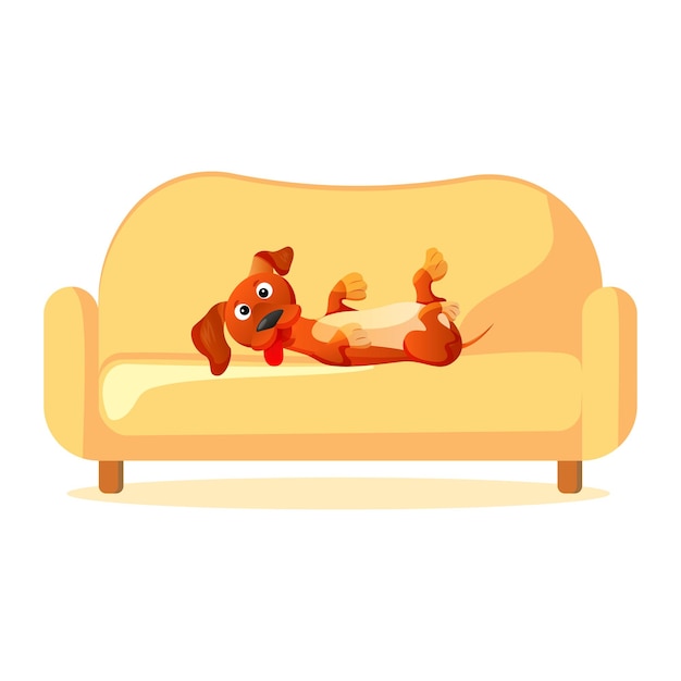 Vector dog playing on sofa dachshund lies on furniture