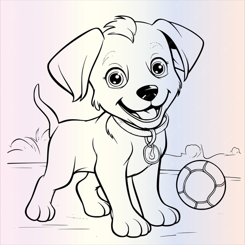 Dog Playing With Ball Coloring Pages Drawing For Kids 5014 Converted