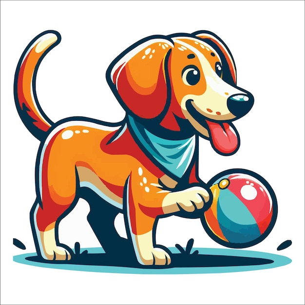 Vector dog playing with a ball vector illustration