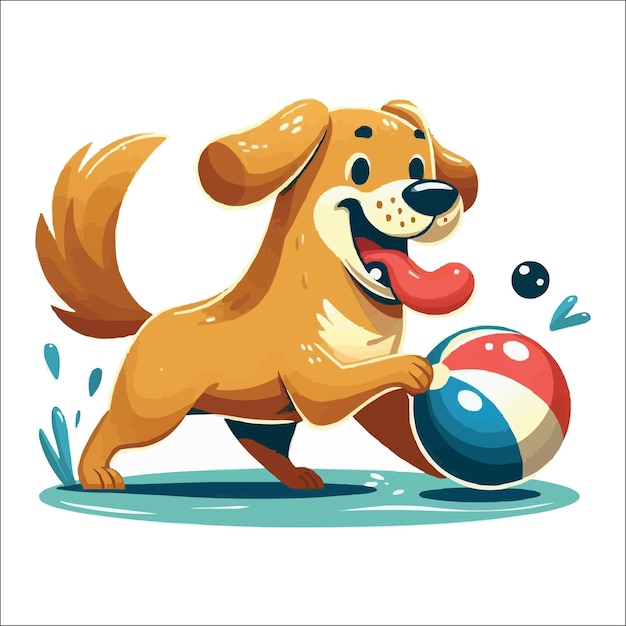 dog playing with a ball vector illustration