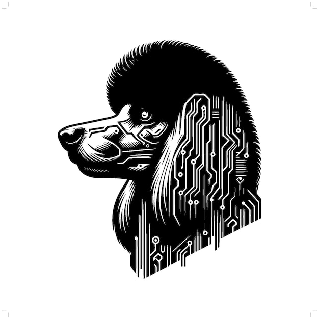 dog poodle silhouette in animal cyberpunk modern futuristic illustration