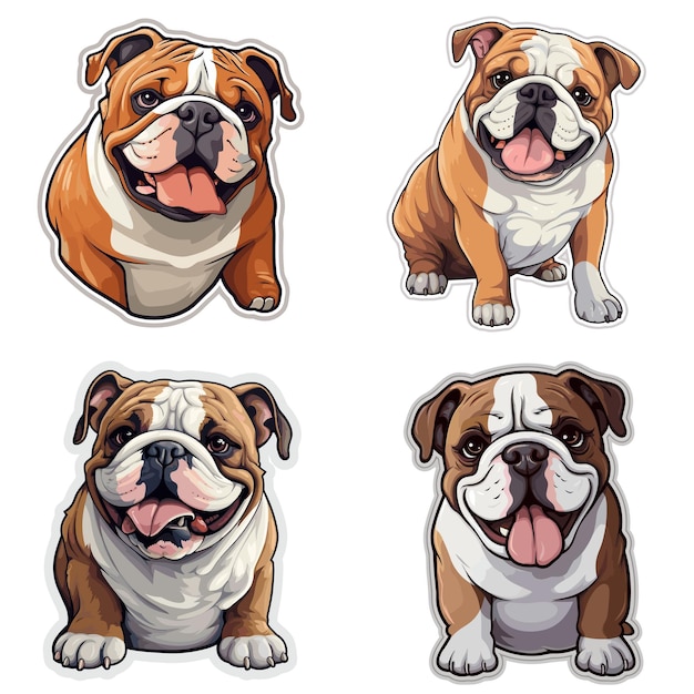 Dog and puppies vector collection set bulldog