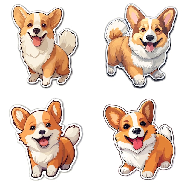 Vector dog and puppies vector collection set corgi