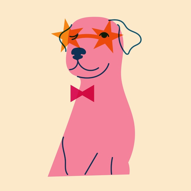 안경을 쓴 개 강아지 아바타 배지 포스터 로고 템플릿은 벡터 그림을 인쇄합니다.