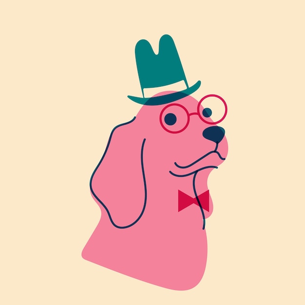 안경을 쓴 개 강아지 모자 아바타 배지 포스터 로고 템플릿 인쇄 벡터 그림