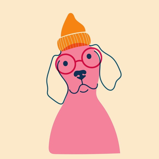 Шляпа щенка собаки в очках Аватар значок плакат логотип шаблоны печать векторная иллюстрация