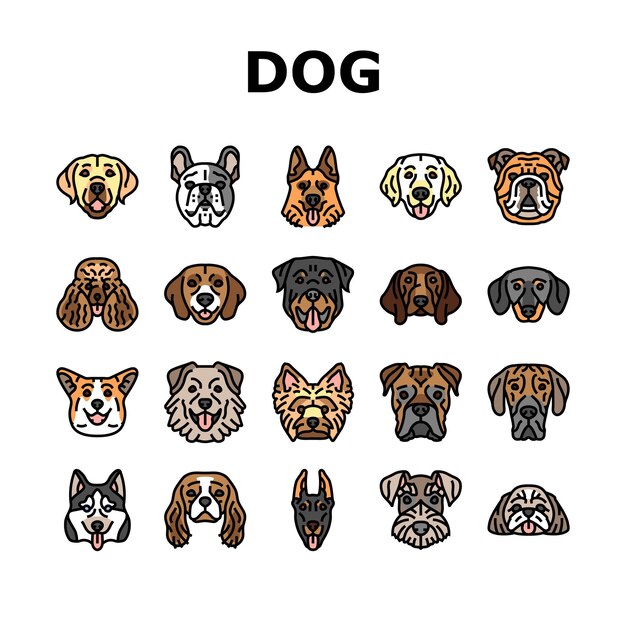 Вектор Собака щенок домашнее животное милые иконки задать вектор