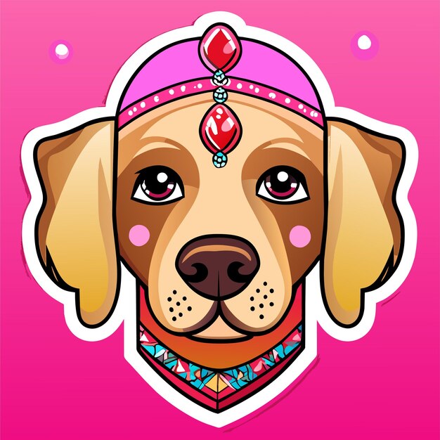 Dog queen con corona disegnata a mano piatta elegante adesivo di cartone animato icona concetto illustrazione isolata