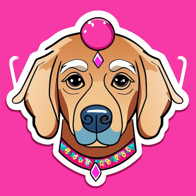 Dog queen con corona disegnata a mano piatta elegante adesivo di cartone animato icona concetto illustrazione isolata