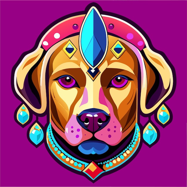 Dog queen with crown hand drawn flat stylish cartoon sticker icon concept isolated illustration