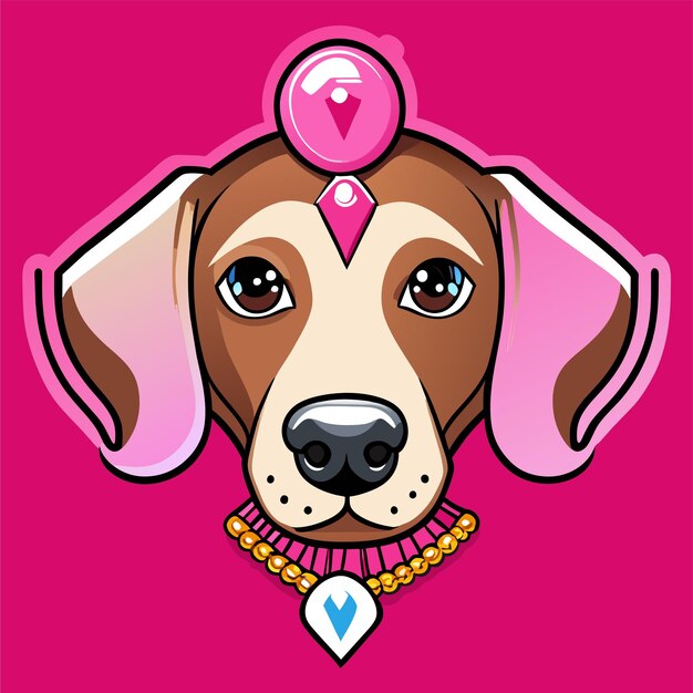 Vettore dog queen con corona disegnata a mano piatta elegante adesivo di cartone animato icona concetto illustrazione isolata