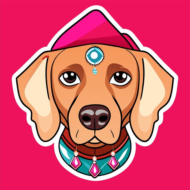Vector dog queen with crown hand drawn flat stylish cartoon sticker icon concept isolated illustration