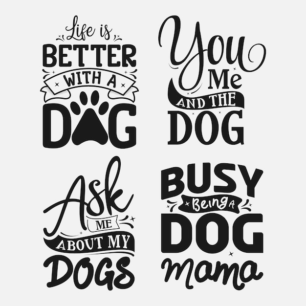 Dog Quotes SVG Designs Bundle Lettering vector illustration