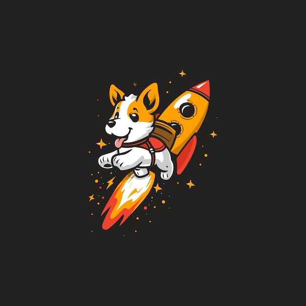 Vector dog riding rocket logo design vector illustration template