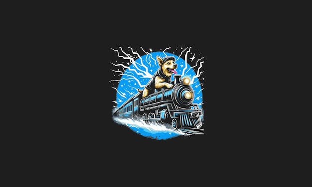 dog riding train lightning vector artwork design