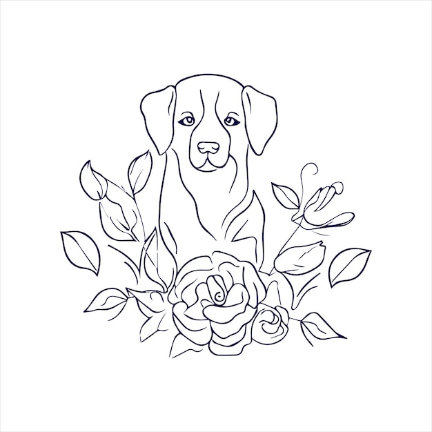 dog rose flower line art with hand drawn