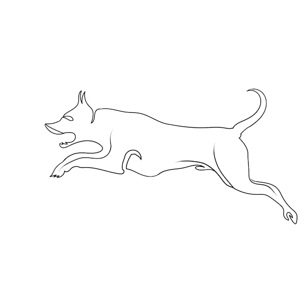 Stile di disegno al tratto di corsa del cane, lo schizzo del cane nero lineare isolato su priorità bassa bianca.