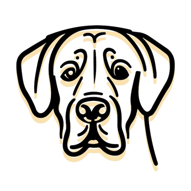 A dog's face with a black outline and the word dog on it.