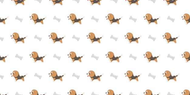 Dog seamless pattern beagles and bones on white background.